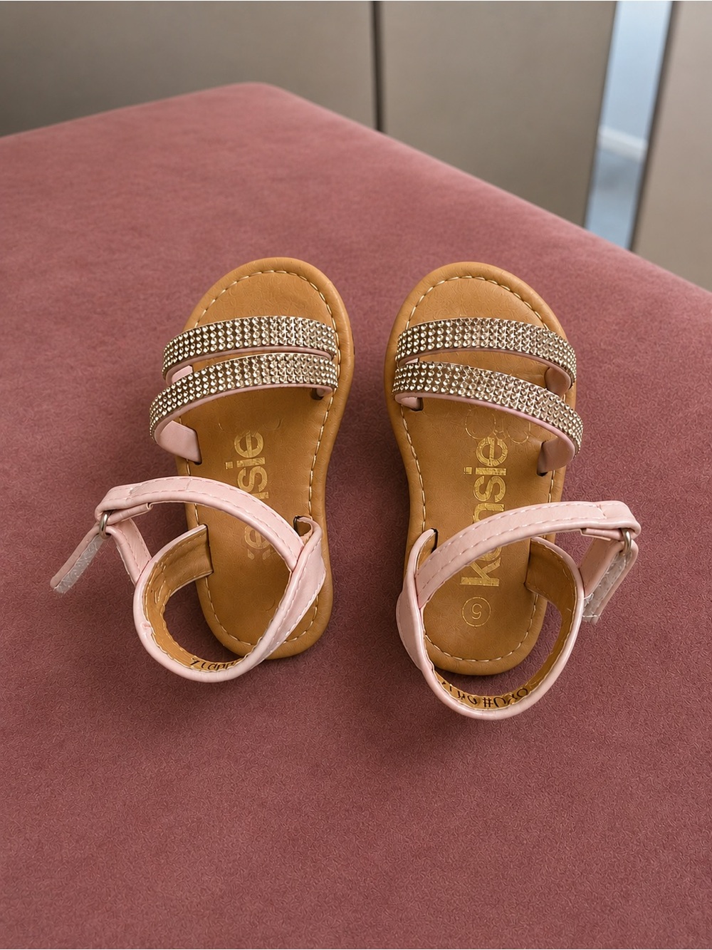 Kids Pink Rhinestone Strap Sandals with Adjustable Ankle